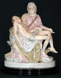 Pieta Statue - Handpainted Alabaster Statue on Wood Base