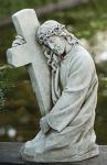 Jesus Holding Cross Outdoor Garden Statue - 17.75 Inch - Resin Stone Mix