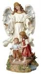 Guardian Angel With Children On A Bridge Statue - 10 Inch - Resin Stone Mix