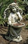 Angel Outdoor Garden Bird Feeder Statue - 14.5 Inch - Resin Stone Mix