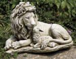 Lion Laying Down With The Lamb Outdoor Garden Statue - 20 W x 12.25 H - Resin Stone Mix