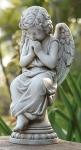 Seated Angel On Pedestal Outdoor Garden Statue - 17 Inch - Resin Stone Mix