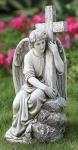 Angel With Cross Memorial Outdoor Garden Statue - 13 Inch - Resin Stone Mix