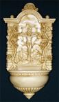 Crucifixion Font With Roses - 9 Inch - Antiqued Alabaster 