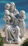 Jesus With The Children Outdoor Garden Statue - 28 Inch - Antique Stone Looking Resin