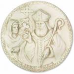 St. Patrick & St. Bridget Outdoor Garden Plaque - 10 Inch - Fiberglass - Antique Stone Look