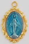 Blue Miraculous Medal - 1L with 18 Chain - Gold Over Sterling Silver