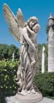 Guardian Angel With Child Outdoor Garden Statue - 38 Inch - Antique Stone Looking Resin