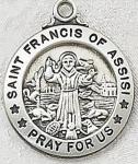 St Francis Medal - Round Sterling Silver - 7/8 Inch with 20 Inch Chain