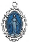 Blue Miraculous Medal - 1L with 18 Chain - Sterling Silver 