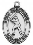 Baseball Medals - St Christopher Sterling Silver - 1 1/8 Inch with 24 Inch Chain