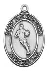 St. Christopher Boys Basketball Medal - Sterling Silver - 1 1/8 Inch with 24 Inch Chain