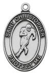 St. Christopher Boys Football Medal - Sterling Silver - 1 1/8 Inch with 24 Inch Chain