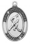 St. Christopher Boys Hockey Medal - Sterling Silver - 1 1/8 Inch with 24 Inch Chain