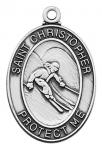 St. Christopher Boys Skiing Medal - Sterling Silver - 1 1/8 Inch with 24 Inch Chain