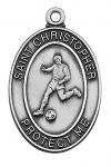 St. Christopher Boys Soccer Medal - Sterling Silver - 1 1/8 Inch with 24 Inch Chain