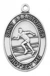 St. Christopher Boys Track & Field Medal - Sterling Silver - 1 1/8 Inch with 24 Inch Chain