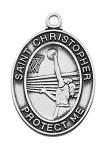 St. Christopher Girls Basketball Sports Medal - Sterling Silver - 1 Inch with 18 Inch Chain