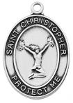 St. Christopher Girls Cheerleading Medal - Sterling Silver - 1 Inch with 18 Inch Chain