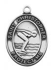 St. Christopher Girls Swimming Sports Medal - Sterling Silver - 1 Inch with 18 Inch Chain