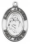 St. Joseph Medal - Patron Saint of Fathers - Sterling Silver - 1 1/16 Inch With 24 Inch Chain
