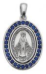 Miraculous Medal - 1 with 18 Chain - Sterling Silver with Blue Stones 