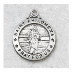 Sterling Silver St. Philomena Medal Necklace With 18 Inch Rhodium Plated Brass Chain and Deluxe Gift Box