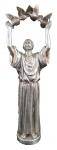 St. Francis With Birds Statue - 11 Inch - Pewter Style With Golden Highlights