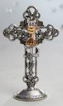 First Communion Cross for Tabletop - 6 Inch - Pewter - With IHS Insignia