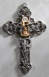 First Communion Wall Cross - 5 Inch - Pewter - With IHS Insignia