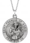 St. Francis Medal - Patron Saint of Animals - Sterling Silver - 18 mm. With 18 Inch Chain