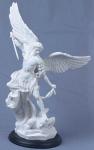 St. Michael Statue - 15 Inch - White Resin on Black Painted Wood Base
