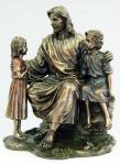 Jesus and the Children Statue - 8.25 Inch - Lightly Hand-painted Cold-cast Bronze Resin - Veronese Collection