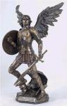 St. Michael Statue - 12.75 Inch - Lightly Hand-painted, Cold-cast Bronze