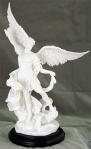 St. Michael Statue - In White On Black Painted Wood Base - 10.75 Inch Tall
