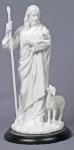 Good Shepherd Statue - 12.5 Inches - In White With Black Wood Base 