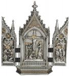 Crucifixion Scene Triptych  - 7.25 Inch - Pewter Style Finish with Gold Highlights