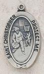 St. Christopher Girls Basketball Sports Medal - Sterling Silver - 1 Inch with 18 Inch Chain