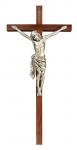 Wall Crucifix - 34 Inch - Walnut Cross With Silver Pewter Corpus