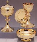 Gold and Silver Plate Chalice and Ciborium Set with Paten and Bowl