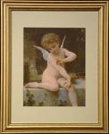 Cupid with a Butterfly Gold Framed Print - 13 x 15.5 Inch - William Bouguereau