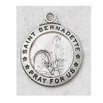 St. Bernadette Medal - Sterling Silver - 3/4 Inch with 20 Inch Chain