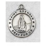 St. Brendan Medal Necklace - Sterling Silver - 7/8 Inch with 20 Inch Chain