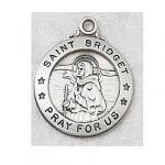 St. Bridget Medal - Sterling Silver  - 7/8 Inch with 20 Inch Chain