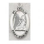 St. Cecilia Medal - Sterling Silver - 7/8 Inch with 18 Inch Chain