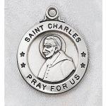 St. Charles Medal - Sterling Silver - 7/8 Inch with 20 Inch Chain