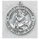 St. Christopher Medal - Sterling Silver - 7/8 Inch with 24 Inch Chain