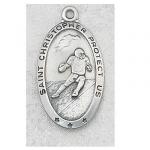 Football Medals - St Christopher Sterling Silver - 1 Inch with 24 Inch Chain