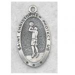 Basketball Medals - St Christopher Sterling Silver - 1 Inch with 24 Inch Chain
