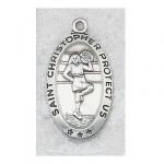 Cheerleading Medals - St Christopher Sterling Silver - 7/8 Inch with 18 Inch Chain